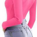 MANGOPOP Women's Square Neck Top Double Lined Short Sleeve Long Sleeve T Shirt Fitted Seamless Tee (Pink, XS)