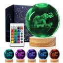 WJNYZWBW 3D Elephant Crystal Ball Night Light with 16 Color LED Wooden Base with Remote Control，3.15 Inch Axolotl Glass Ball，Cool Desk Decor Gifts for Kids Girls Boys Friends Fans (Elephant)