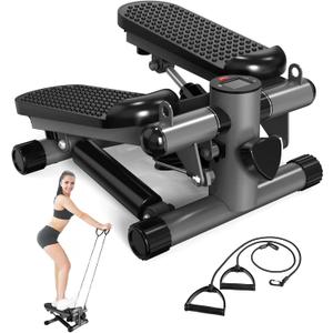 Steppers for Exercise at Home, Mini Stair Stepper with Resistance Bands, Portable Under Desk Stepper Workout Step Machine 300 lbs Weight Capacity