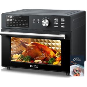 Kitchen in the box 32QT Extra Large Air Fryer Toaster Oven Combo, 21-in-1 Countertop Convection Toaster Oven with Rotisserie and Dehydrate, 6 Accessories, 1800W Dual Cook Preset (Black), 15.8"D x 17.8"W x 13.4"H