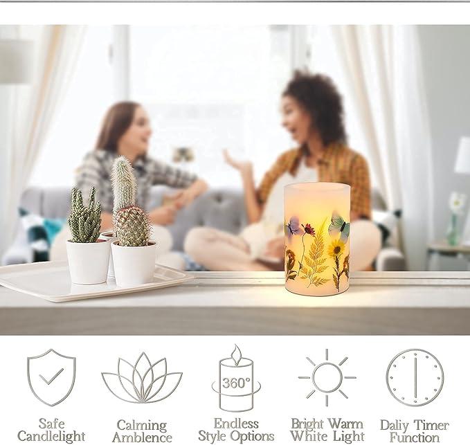 Flickering Candle, Flameless Candle D4 x H6, Butterfly Battery Candle Real Wax Pillar with Timer for Home Decor Wedding Holiday Party Christmas Bedroom