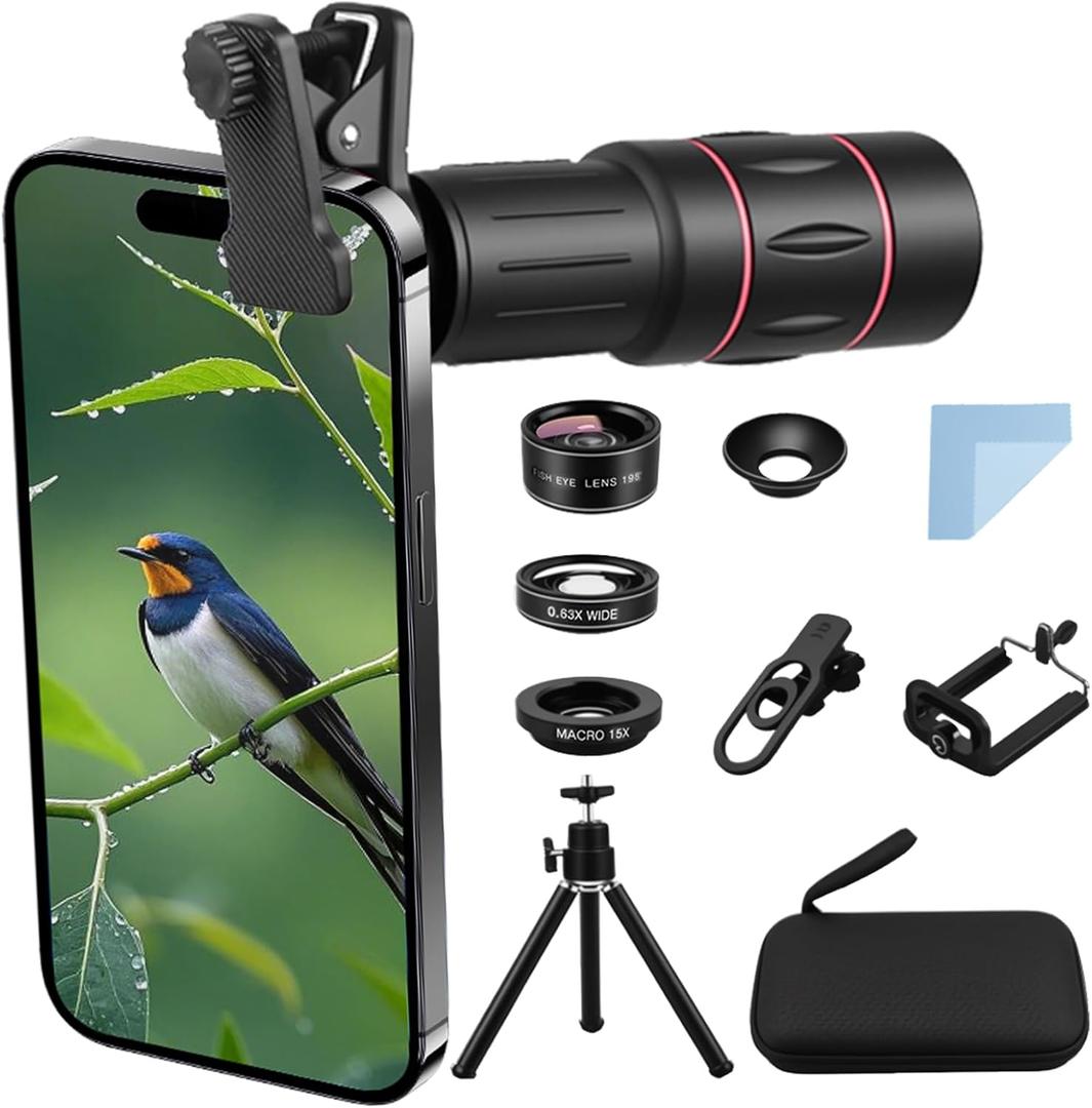28X Long Focus Telephoto Phone Lens for iPhone and Android, Hight Power Telephoto Phone Lens with Tripod, Mobile Cell Lens Attachment for Android & iPhone, Samsung and Most Smartphone
