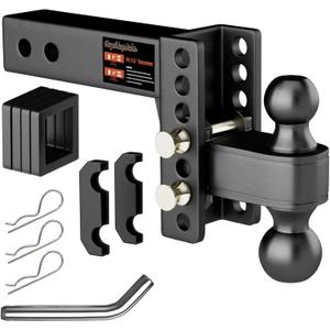 2.5 inch Adjustable Trailer Hitch 2-1/2 Receiver Drop Hitch Fits 2.5" Receiver 4" Rise/Drop, 2'' & 2-5/16'' Ball 25000 LBS Heavy Duty for RVs, Campers, Boat Trailer