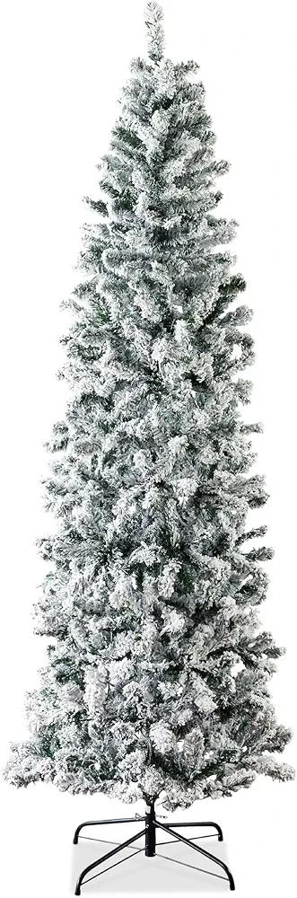 Best Choice Products Flocked Pencil Christmas Tree, Unlit Slim Artificial Holiday Decoration, 7.5ft Skinny Snowy Appearance w/Base