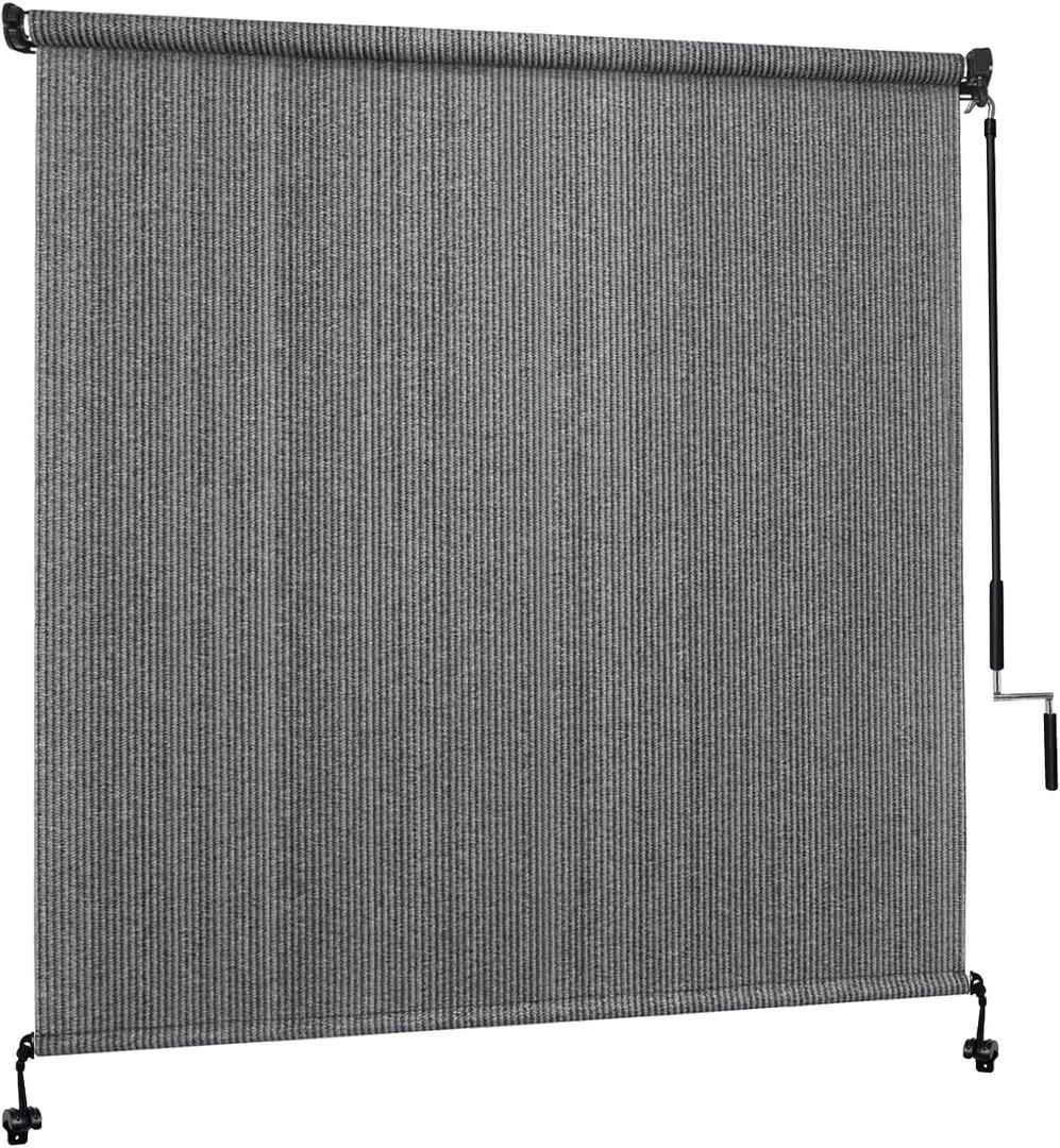 7' W x 8' H Outdoor Roller Shades, Cordless Patio Roll Up Outdoor Blinds with 2 Poles & 1 Fabric, Exterior Sun Shade Cloth for Porch, Gazebo, Balcony, Pergola, Grey
