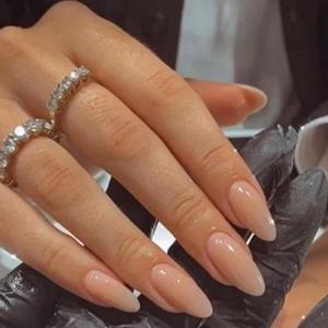 Nude Press on Nails Almond Shaped Fake Nails Medium Glossy Stick on Nail Natural Full Cover False Nail Acrylic Glue on Nails for Women (M01- Class Nude)