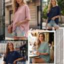 3 Pack Women's Oversized Waffle Knit Short Sleeve Tops Side Split Crewneck Loose Long T-Shirts Summer Casual Tees (XL)