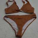 SweatyRocks Women's Solid V Neck High Waist Bikini Set Summer Sparkly Two Piece Bathing Suit L