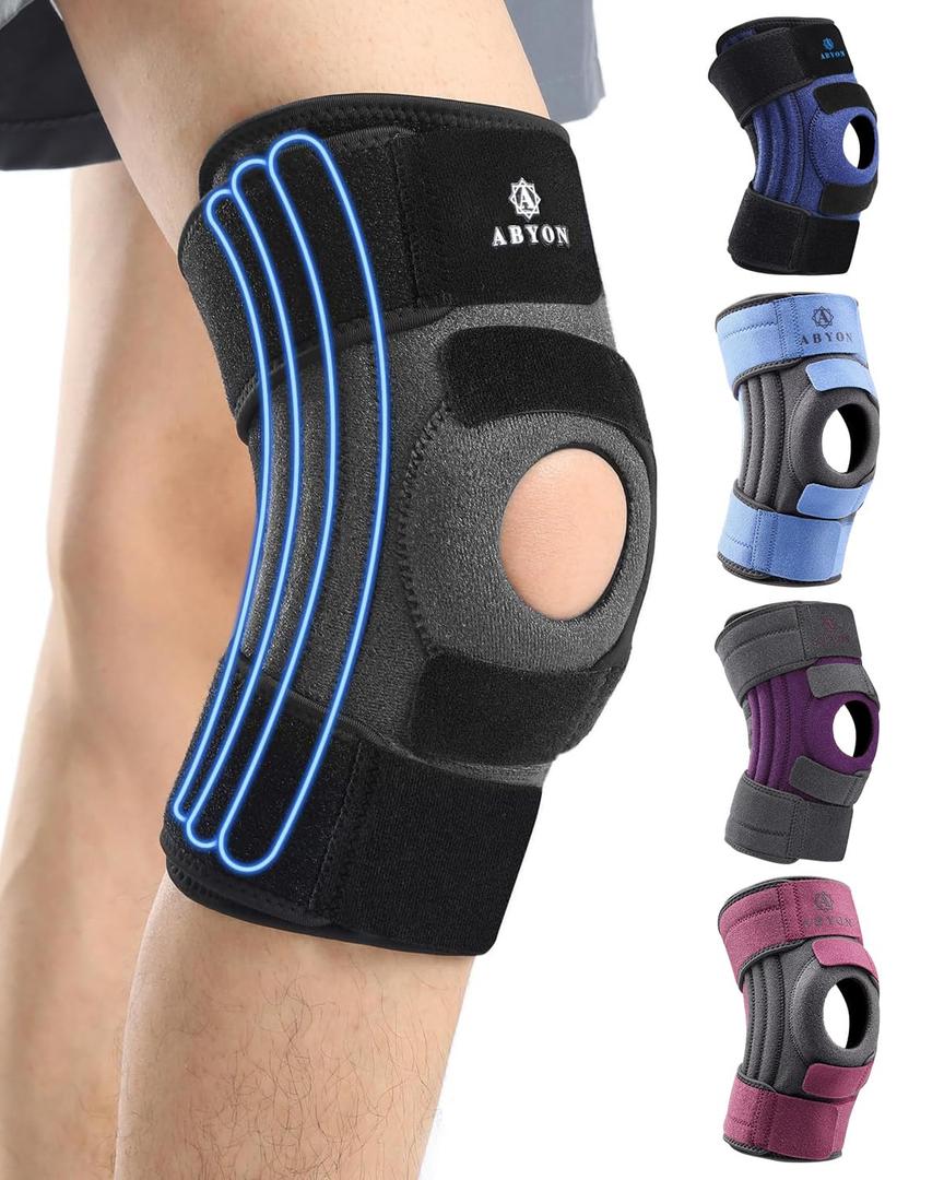 ABYON Knee Brace for Women & Men Meniscus Tear, ACL, Arthritis, Knee Support with Triple Side Stabilizers and Adjustable 360 Wraparound Strap for Maximum Knee Pain Support and Fast Recovery - Please Check How To Size Video (Black-Grey)