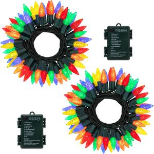 DBFAIRY 2Pack C6 String Lights Battery Operated, Multicolor 16.4ft 50 LED Wreath Lights with Timer 8 Light Modes IP65 Outdoor Christmas Lights for Xmas Tree Wedding Party Decor