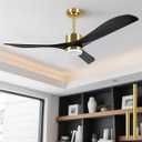 56" Wood Ceiling Fan with Light and Remote Control, Indoor Outdoor Wooden 3 Blades Ceiling Fan for Patio Living Room, Bedroom, Office,Reversible DC Motor(Black+Dark Walnut)