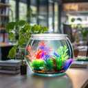 1 Gallon Plastic Betta Fish Bowl with 6 Pcs Artificial Plastic Plants and 500g Decorative Gravel, Betta Fish Tank and Decoration Accessories Small Large Bowl Ornaments Starter Kit