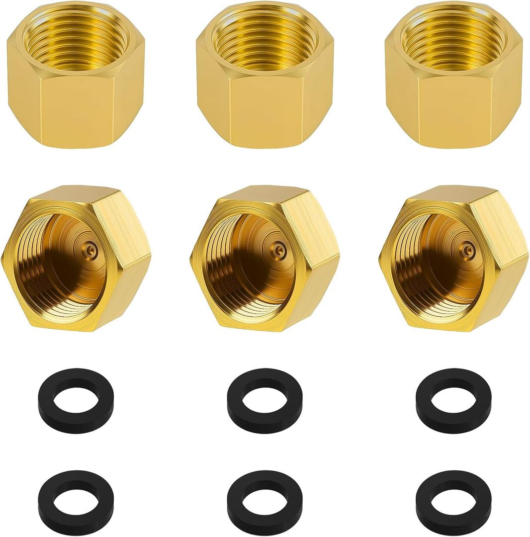6pcs Brass Pipe Cap, 1/4 Inch NPT Hex Head Pipe Fitting Caps with Rubber Gasket Faucet Valve Caps Brass Compression Cap for Closing off Pipes