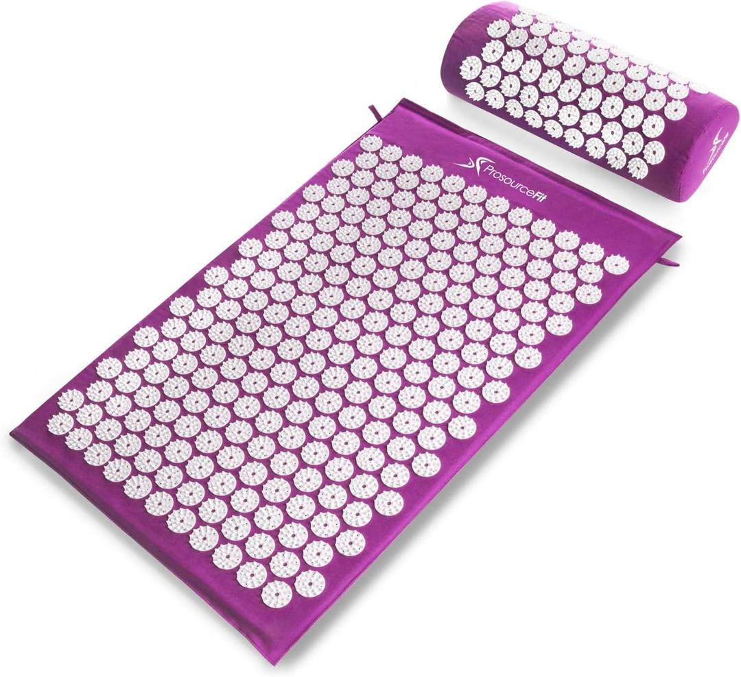 ProsourceFit Acupressure Mat and Pillow Set for Back/Neck Pain Relief and Muscle Relaxation, XL - Black/White (Large - Purpule/White)