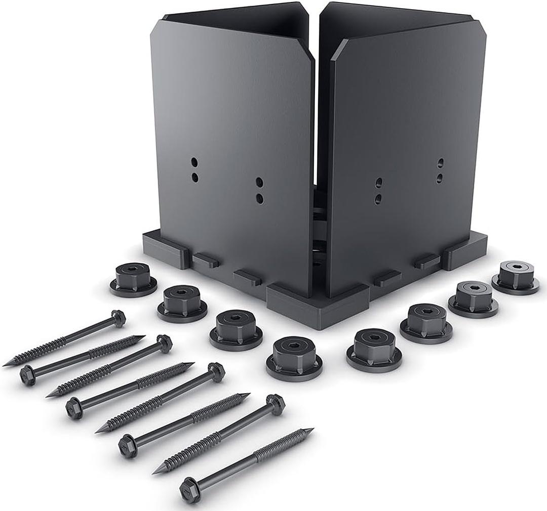 Ozco Ironwood 8x8 Post Base Kit, Includes 1 Post Base Plate, 4 Decorative Plates, 4 Hex Cap Nuts, OWT Timber Screws, Galvanized Steel for Pergolas | 51709