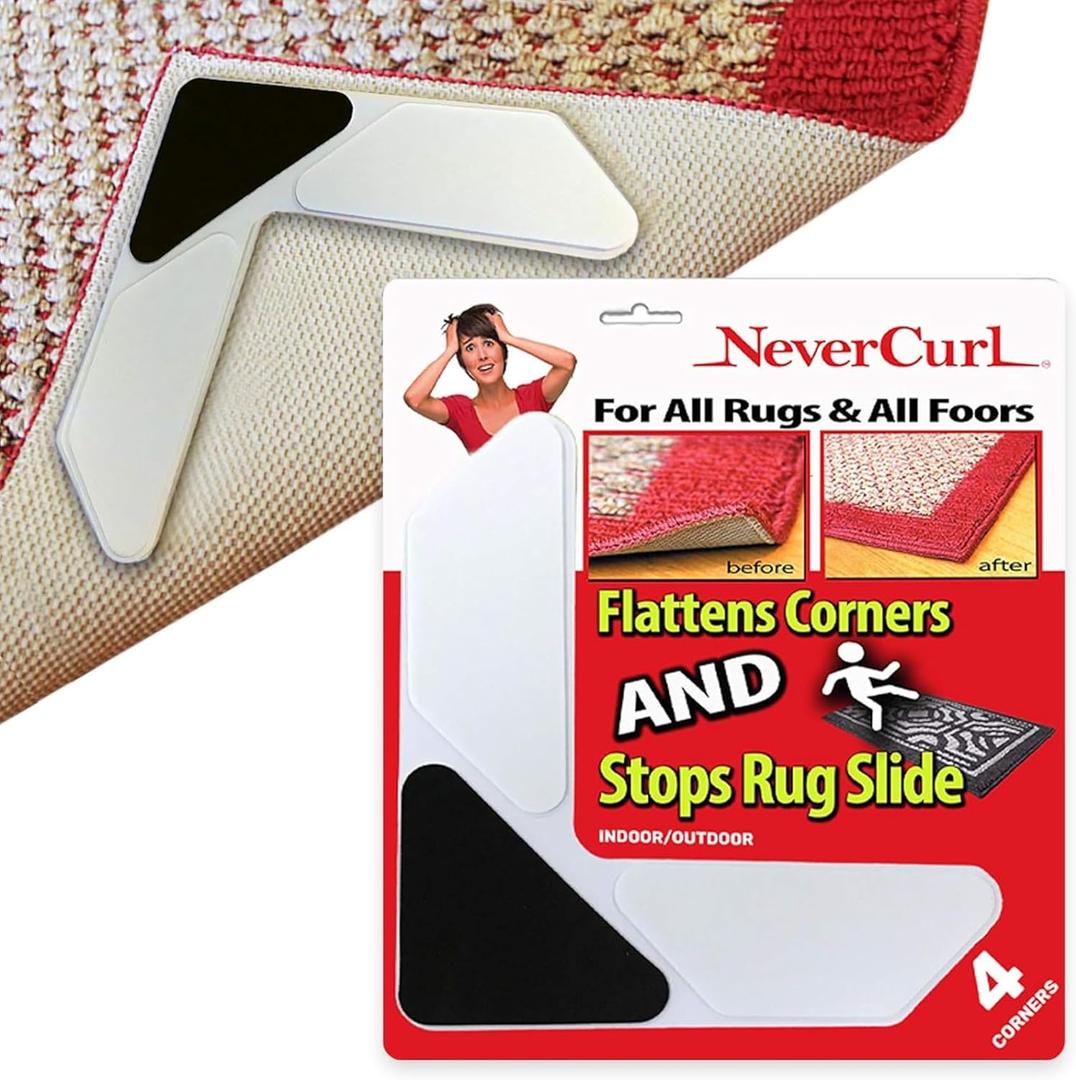 StepNGrip Rug Corner Grippers 4-Pack - Flattens Edges to Hold Rugs in Place - Impedes Curling with Stiff Layer - Reusable Carpet Grip Pads with Easy-Lift Design - 6.5 x 6.5 Inches