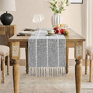 ZeeMart Farmhouse Braided Striped Table Runner, Rustic Sage Green Table Runners 36 Inches Long Boho Home Decor, Desert Sage 15x36 Inches