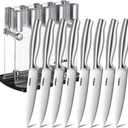 Aiheal Steak Knives Set of 8 with Clear Acrylic Stand, Stainless Steel Steak Knife Set, Sharp Micro-Serrated Steak Knives, Easy to Store (9PCS)