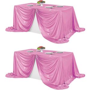 Fitable 2 Pack Pink Sequin Tablecloth for Parties 90x132 Inch - Sparkle Glitter Table Cloth Laser Rectangle Table Cover Overlay for Wedding Baby Shower Ceremony Birthday Cake Table Holiday Banquet