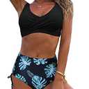Fanuerg Women's Twist Front High Waisted Bikini Swimsuit Drawstring Tie Side Bottom Two Piece Bathing Suit L