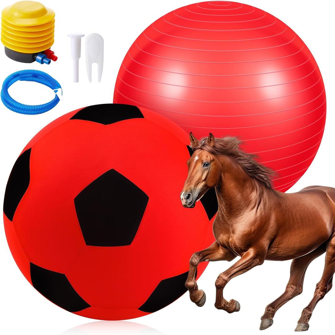 48 Inch Giant Herding Ball with Cover Anti Burst Ball Please Watch VCR for How to Inflation Large Horse Toys for Horse Stall Entertainment Play, Pump Included(Red-Black)
