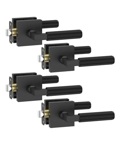 Asidrama 4 Pack Black Passage Door Handles, Door Lever with Door Knobs Indoor for Bedroom or Bathroom, Heavy Duty Door Handles Interior with Locks for Left Right Sided Doors 098