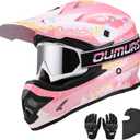 OUMURS DOT Adult ATV Dirt Bike Helmet with Goggles Gloves & Mask Adjustable Sun Visor Motorcycle Adults Helmet Off-Road Motocross Downhill Moped MX for Unisex-Adult-Pink Cake, M