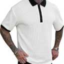 Verdusa Men's Business Casual Button Up Tennis Shirts Collared Short Sleeve Tops Formal Outfits (White, L)