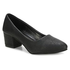 Women's Chunky Low Block Heel Pumps Shoes | Synthetic Textured Pointed Toe Dress Shoes | Closed Toe, Slip On Comfortable 2-Inch Heel for Office, Casual, and Party Wear (9, Black)