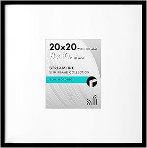 20x20 Picture Frame -20x20 Photo Without Mat - Streamline Collection - Thin Border Square Frames for Wall Display - Black