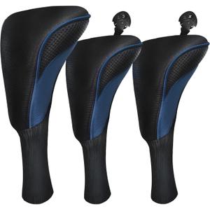 Golf Club Head Covers for Fairway Woods Driver Hybrids 3 Pieces Long Neck Mesh Sports Fan Golf Club Headcovers Set with Interchangeable No. Tags 3 4 5 6 7 X Golf Accessories for Men Women