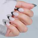 2 x French Tip Press On Nails Almond - Noir French,Black Press On Nails Halloween, Acrylic Short Halloween Nails with Nail Glue, Fit Perfectly & Natural Stick On Nails in 16 Sizes - 32 PCS Soft Gel Kit