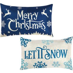 2 Pieces Christmas Pillow Covers 20 x 12 Inch Merry Christmas and Let It Snow Throw Pillow Covers Linen Pillow Cases Xmas Rectangular Cushion Cover Winter Pillowcase Decorative Couch Pillow Cases