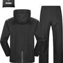 Outdoor Ventures Packable Rain Suit for Men Lightweight Waterproof Breathable Rain Gear for golf Rain Jacket Pants (Medium, Black)