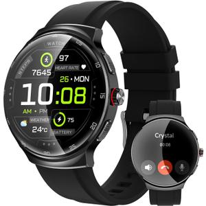 Smart Watches for Men Women, 1.43" AMOLED Fitness Tracker, Make/Answer Calls Digital Waterproof Smartwatch, 150+ Sports Mode, Heart Rate/SpO2/Sleep Monitor, Android & iOS Compatible, 2 Bands (Black)