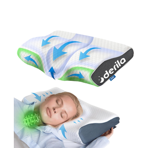 Derila King Size Neck Pillow for Sleeping, Ergonomic & Cervical Pillow for Neck Support & Relief, Memory Foam Side Sleeper Pillows, Bed Contour Pillows for Back, Stomach Sleepers