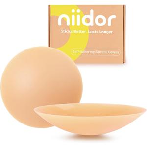 Niidor Non-Adhesive Nipple Covers for Women, Grippy Silicone Nipple Pasties Reusable With Travel Case Circle & Triangle Combo (S)