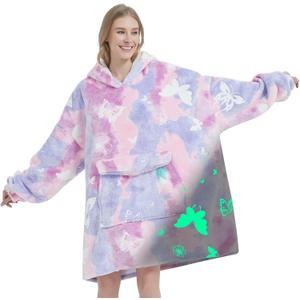Glow in The Dark Butterfly Wearable Blanket Hoodie for Adult,Oversized Sherpa Fleece Blanket Hoodie for Women,Butterfly