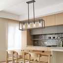 XILICON Oil Rubbed Bronze Dining Room Chandeliers Lighting Fixture Linear Pendant Modern 4-Light with Glass Shades Vintage Farmhouse Ceiling Light Hanging for Kitchen Island Cafe Bar