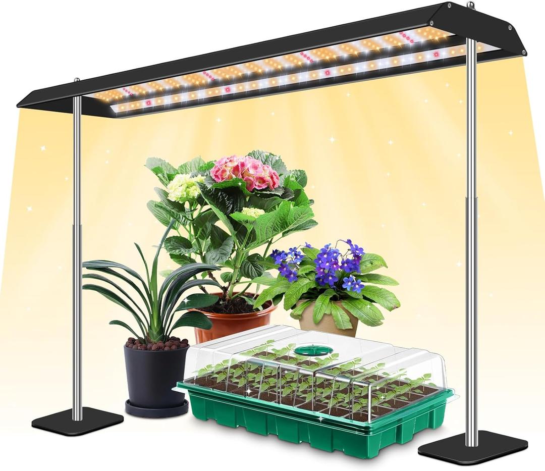 LED Grow Lights for Seed Starting with Stand, 2ft 60W Full Spectrum Seedling Lights Grow Lights for Indoor Plants, 4/8/12H Timer and 10 Dimming Levels, Height Adjustable and Energy Efficient (Black)