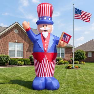 14FT Giant 4th of July Inflatable Uncle Sam Decoration with Built-in LED Lights, Patriotic Outdoor Yard Decoration with Dual Blowers, Stakes, Ropes & Sandbags for Independence Day Lawn Garden Decor