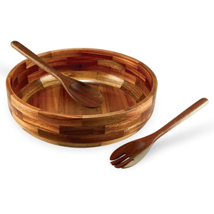 SullyHÔME 12" Acacia Wood Salad Bowl with Serving Spoons