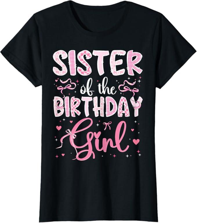 Sister of The Birthday Girl Matching Pink Coquette Bow T-Shirt, Size kids 3T