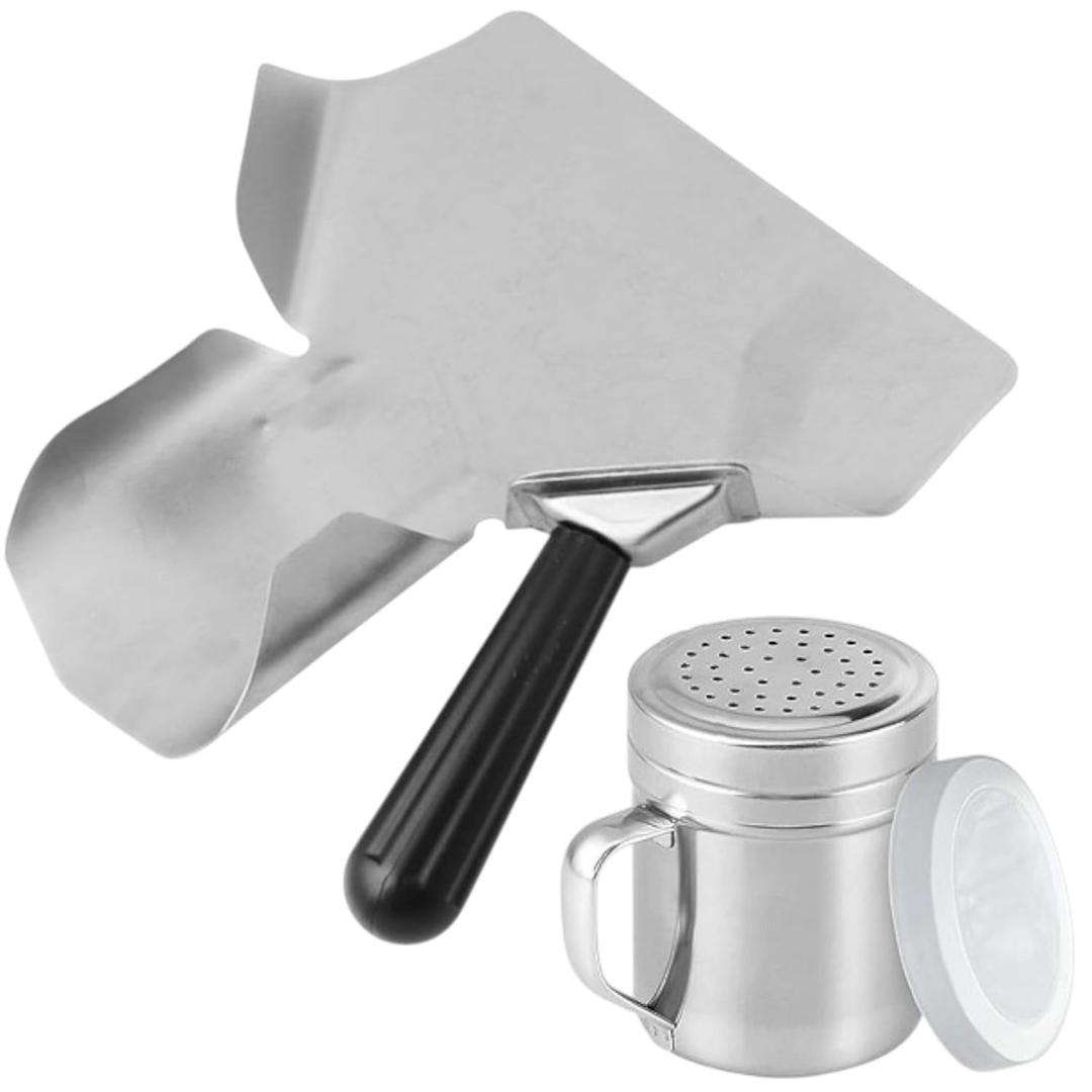 CNQLIS Popcorn Scoop and Salt Shaker, Stainless Steel Popcorn Scooper French Fry Scoop Serving Spoon for Filling Foods into Bags Boxs, Home Theater Popcorn Machine Accessories