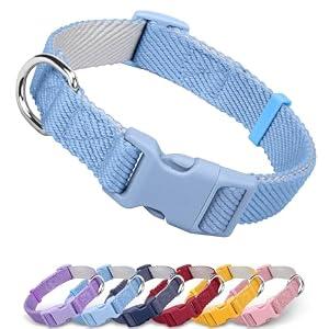Dynmeow Soft and Breathable Cotton Dog Collar, Durable Adjustable Boy Pet Collar with Quick-Release Buckle, Lightweight for Sensitive Skin for Small and Medium Dogs, Light-Blue, S