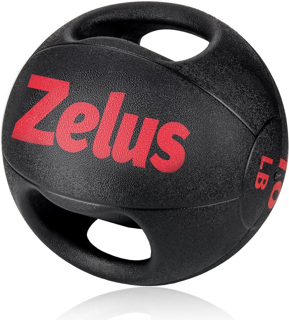 ZELUS Medicine Ball with Dual Grip| 10lbs Exercise Ball |Weight Ball with Handles| Textured Grip Exercise Ball |Strength Training| Core Workouts, 10-Pound