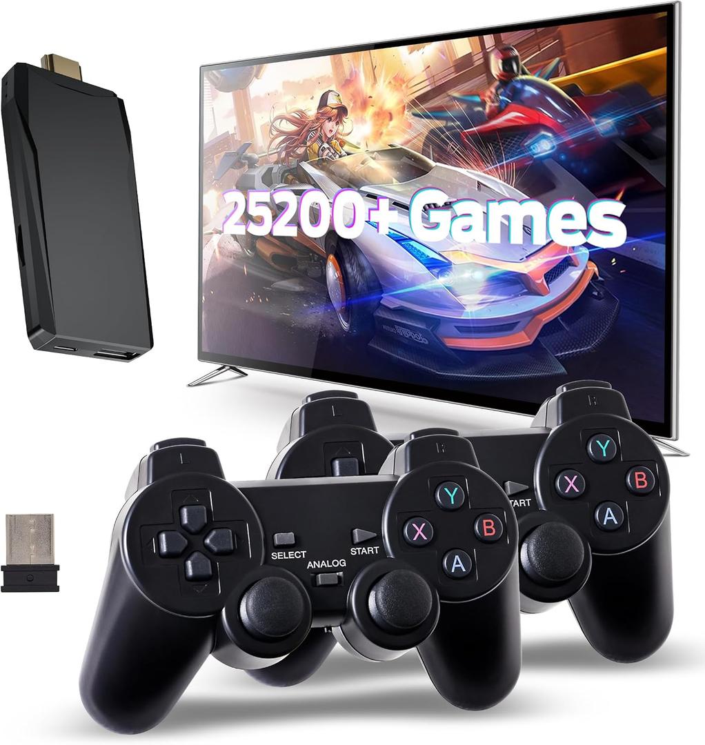 Retro Game Console, Retro Gaming Console with Built-in 9 Emulators, 25200+Games, 4K HDMI Output, Dual 2.4GHz Wireless Controller, Plug and Play Video Game Console (Black)