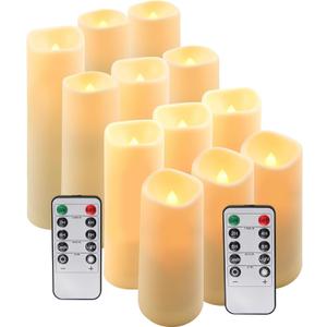 Hausware Flameless Candles 12 Pack, 4"-7" Flickering LED Pillars with Remote Timer & Waterproof, Battery Operated for Outdoor Lanterns Indoor Decor