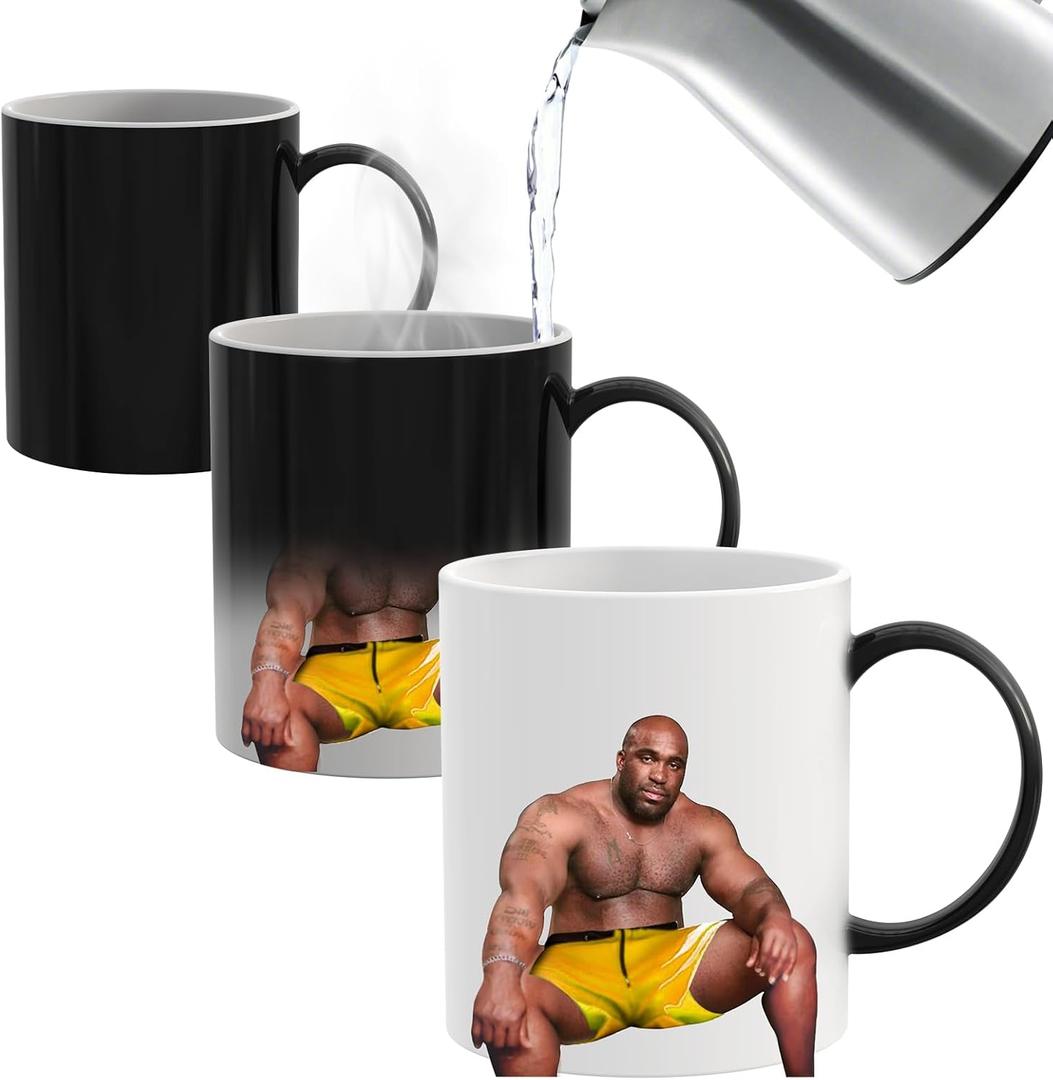 Valentines Day Gifts for Him Her: Funny Gifts for Men Women, Message Appears as it Heats Coffee Mug, White Elephant Novelty Gag Present for Christmas Valentines Day Birthday Prank, Office Joke (black+yellow-shorts)