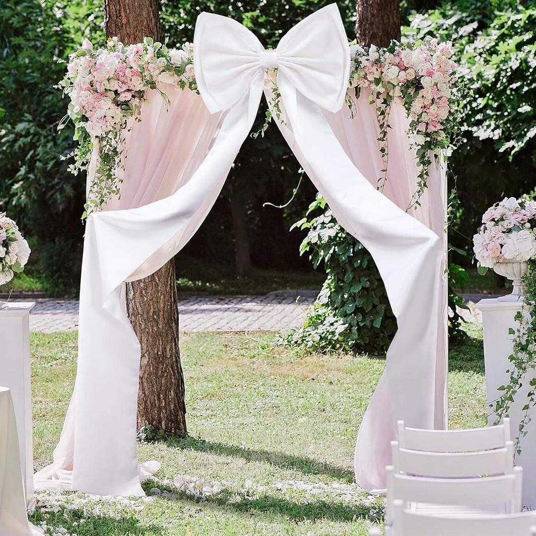 Giant Bow Decoration, Big Bows for Backdrop 75x18 Inch,Bow Themed Room Decor,Large Satin Decorative Bows for Wedding Engagement Bachelorette Baby Shower Bridal Christmas(White,Satin)